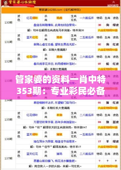 管家婆的资料一肖中特353期：专业彩民必备宝典