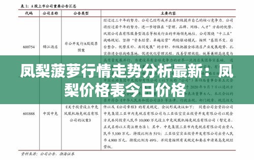 凤梨菠萝行情走势分析最新：凤梨价格表今日价格 
