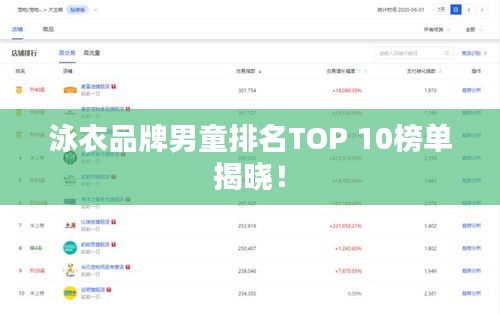 泳衣品牌男童排名TOP 10榜单揭晓！