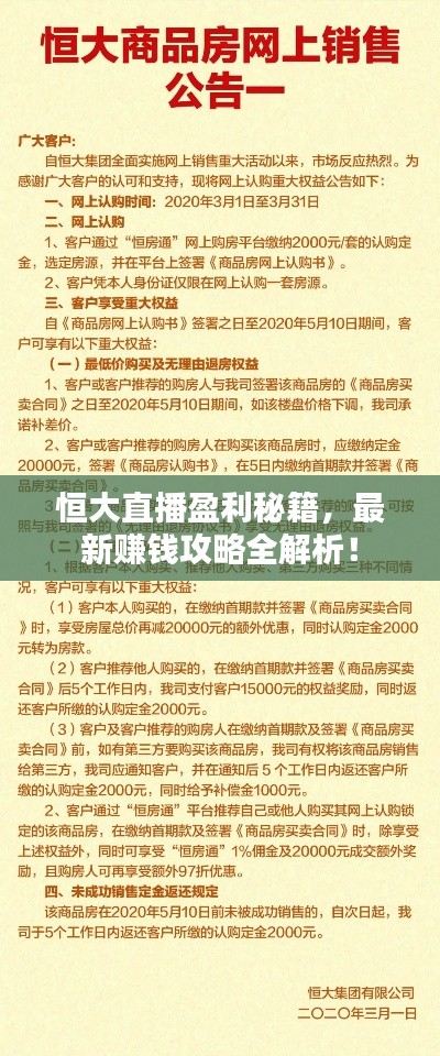 恒大直播盈利秘籍，最新赚钱攻略全解析！