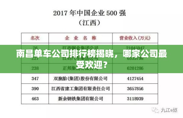 南昌单车公司排行榜揭晓，哪家公司最受欢迎？